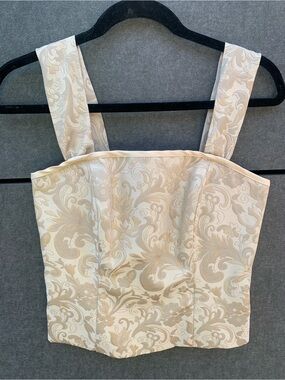 JS Collections Ivory Brocade Tank Top with Red Brand Tag